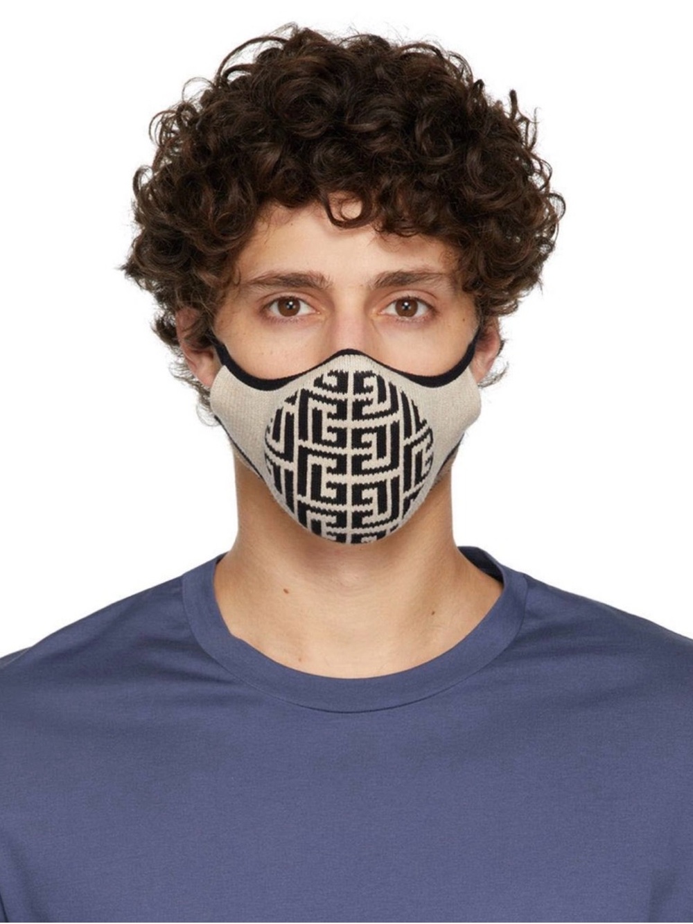 Balmain Off White Monogram Knitted Logo Face Mask O/S